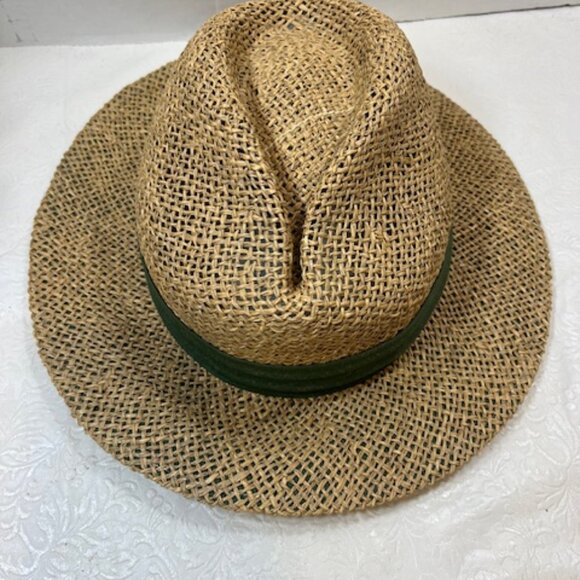 Dorfman Pacific Co Natural Fiber Straw Fedora Sun Hat w/Green Band - Picture 2 of 12